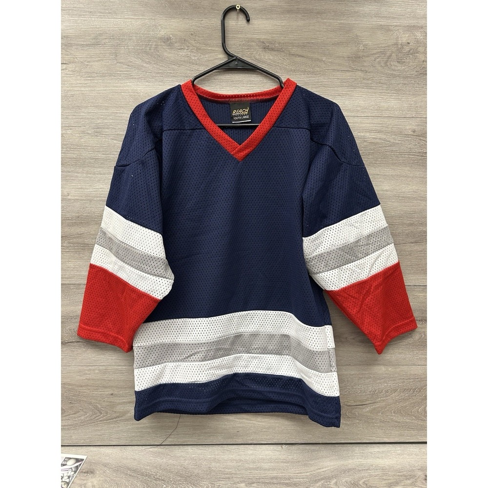 Vintage 90s Reach‎ Deadstock Sports Blank Practice Hockey Jersey Blue Red Grey